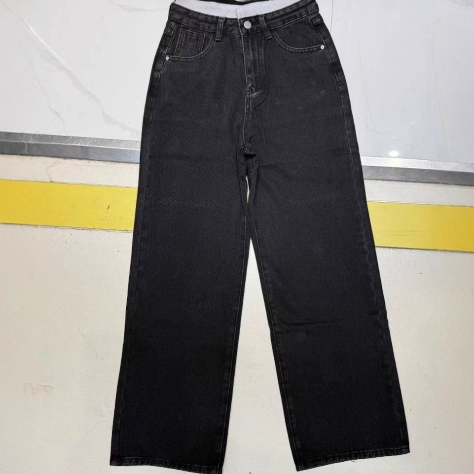 2026 women's new splicing straight loose wide-leg pants