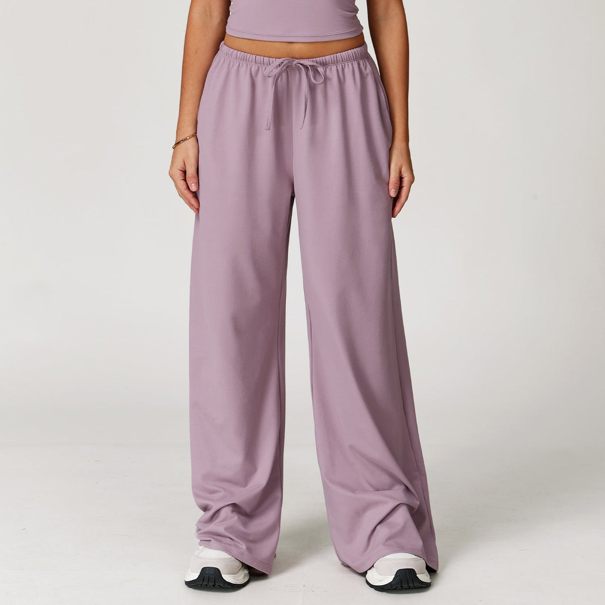 Women's new sanding drooping wide leg elastic drawstring trousers